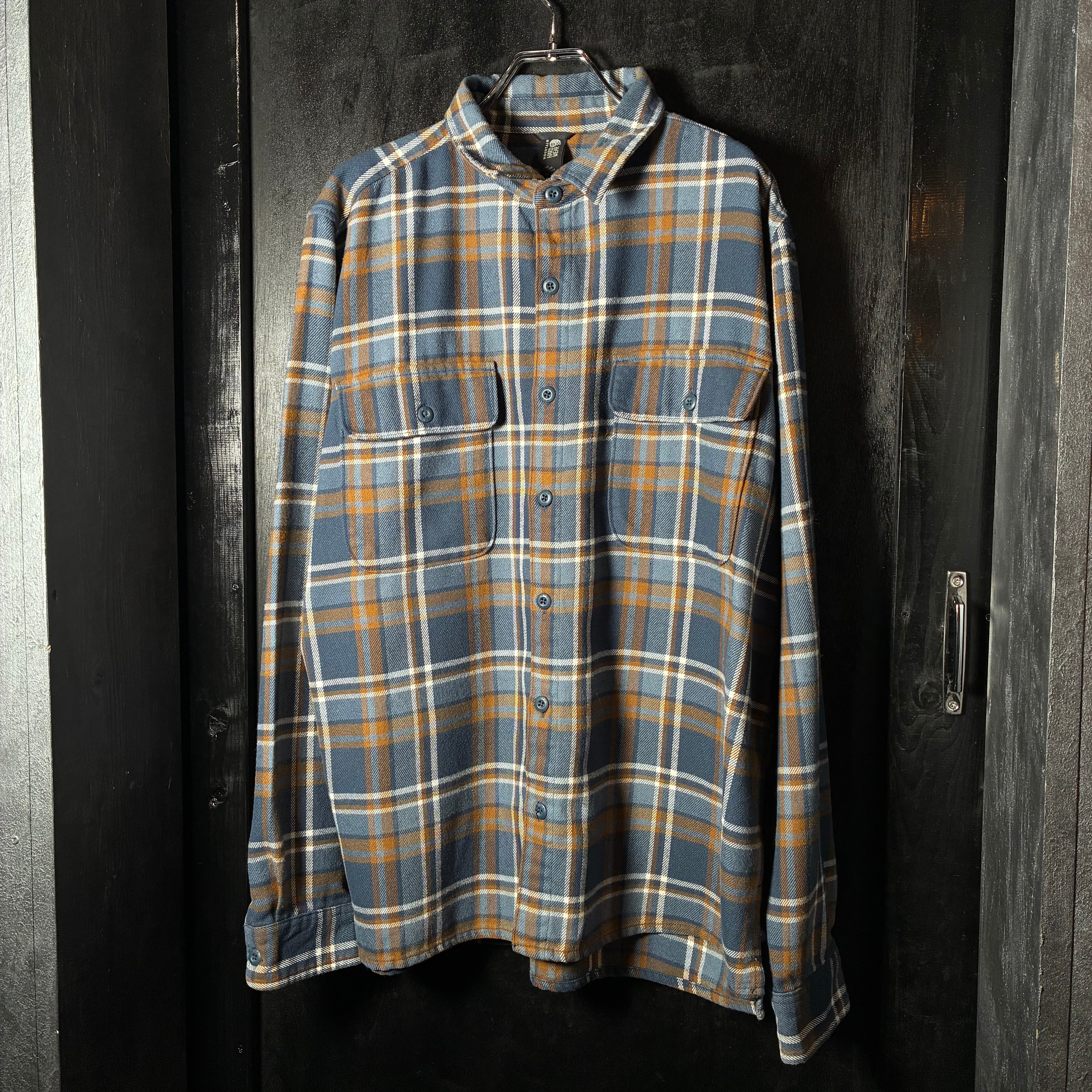 MOUNTAIN HARD WEAR チェックネルシャツ 長袖 ブルー×オレンジ L
