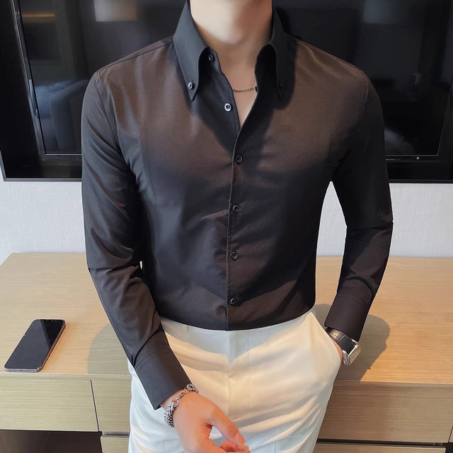 長袖 ボタンフロント レギュラーカラー シャツ 2color KA1328