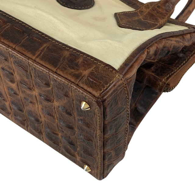 FENDI フェンディ ショルダーバッグ ベージュ ロゴ レザー キャンバス 2way クロコ型押し vintage ヴィンテージ オールド apxrfn