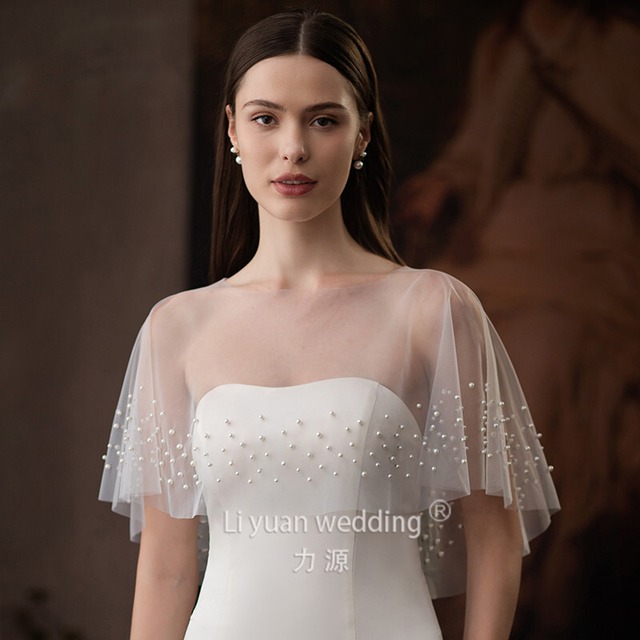 【ウェディングショール】 ウェディングボレロ チュール オフホワイト 白 パール 結婚式 小物 ウェディング 結婚式 挙式 フォトウェディング 20代 30代 40代 シンプル 前撮り 後撮り 少人数ウェディング ナチュラル ウェディング レストランウェディング ガーデンウェディング リゾートウェディング カジュアルウェディング  ソロウェディング