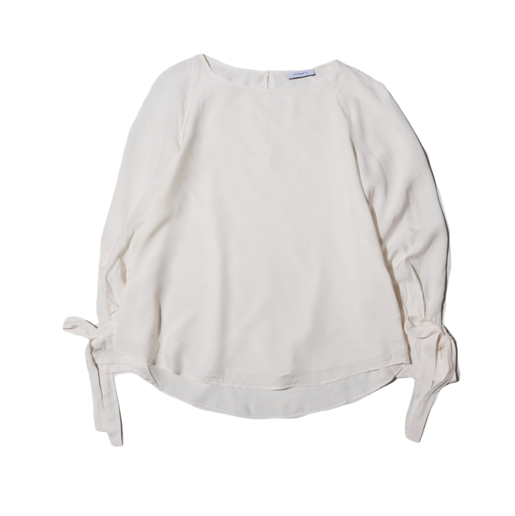 マックスアンドコー　袖リボン　ヴィスコース／シルク　プルオーバーブラウス max&co, viscose/silk. ribbon long sleeve pullover blouse