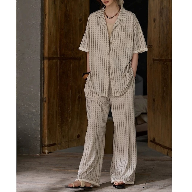 訳ありSALE【2TYPE】【M-XL】monotone stripe cardigan style pajamas p1671