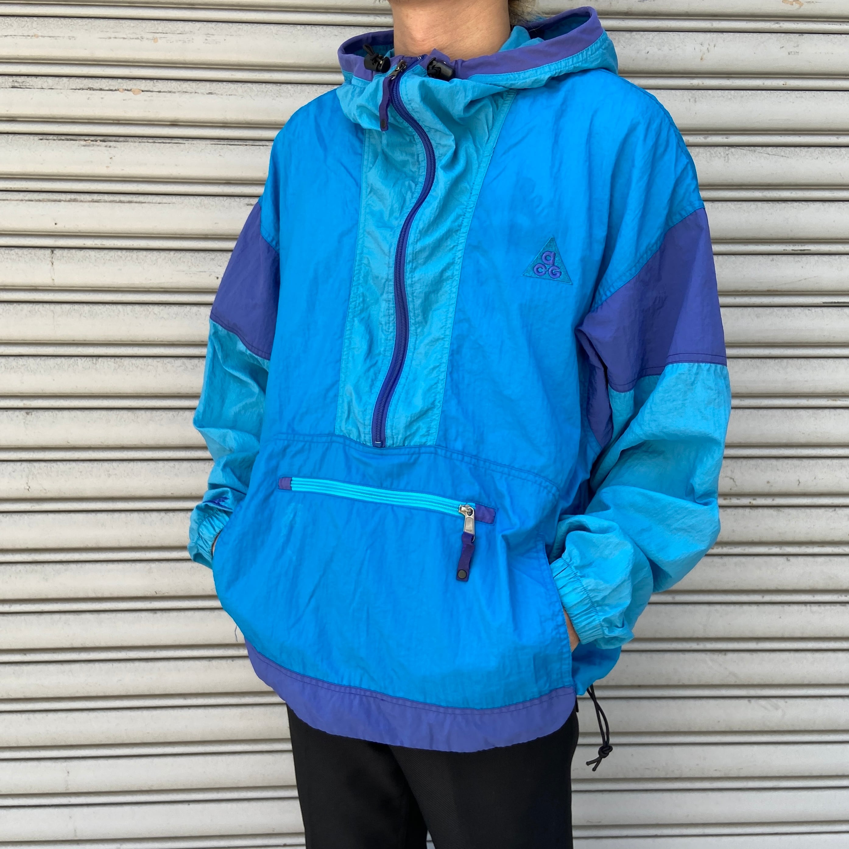 90s NIKE ナイキ ナイロンプルオーバー ピステ スウォッシュ 紺 XL
