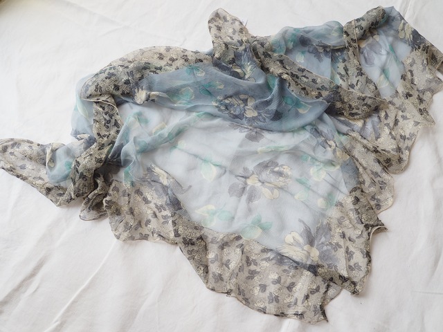 FRANCE 100% silk botanical pattern scarf