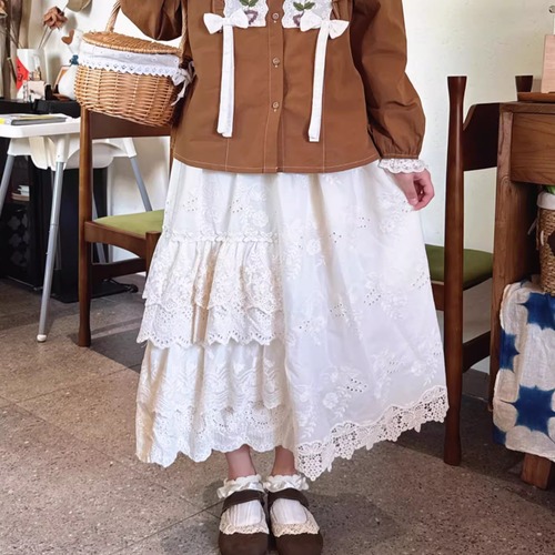 アシメレースフレアスカート ・8916