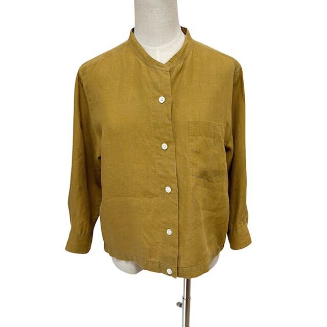 古着 マーガレットハウエル シャーティング リネンシャツ クリーニング済み 黄 七分袖 レディース サイズⅢ