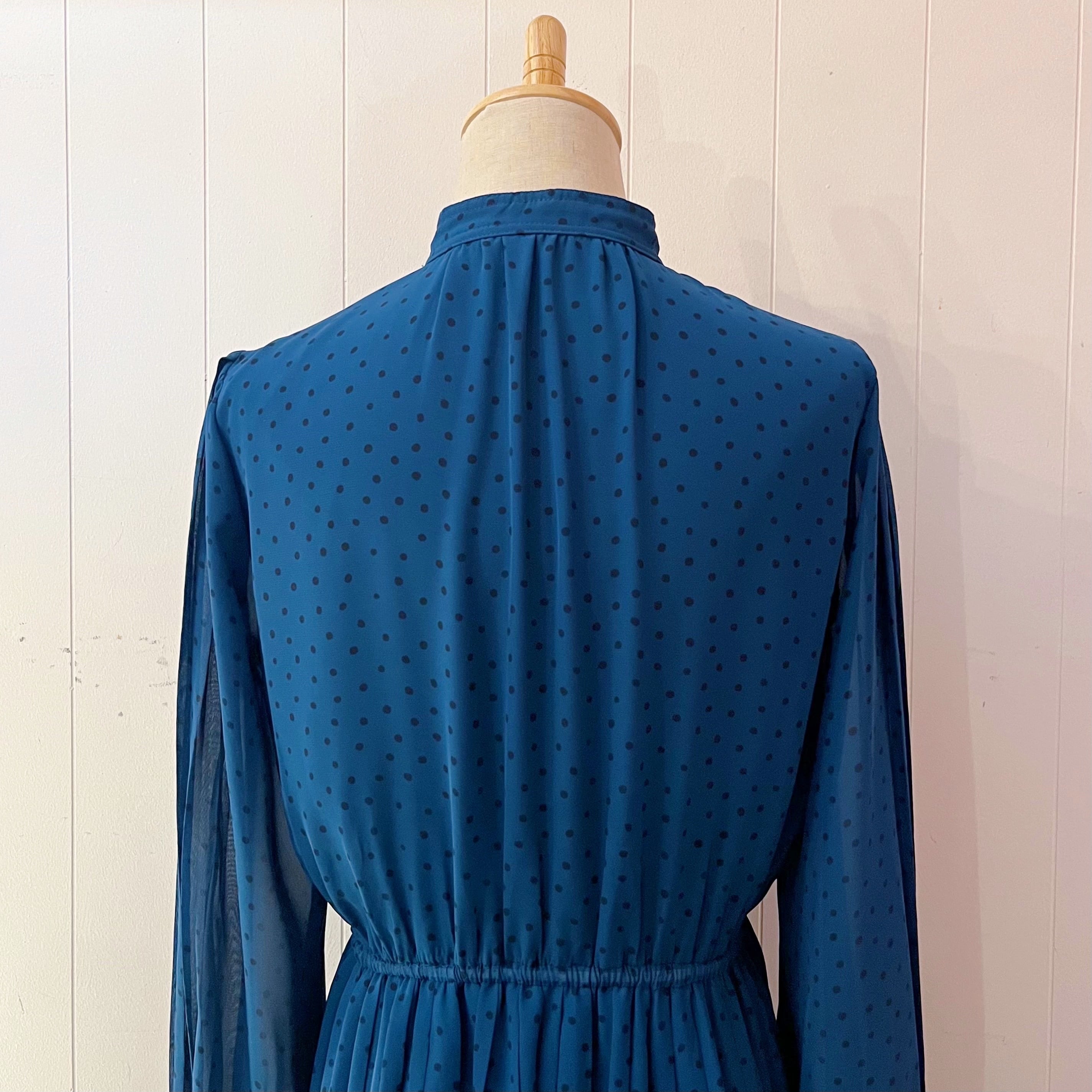 blue green dot pleats one-piece