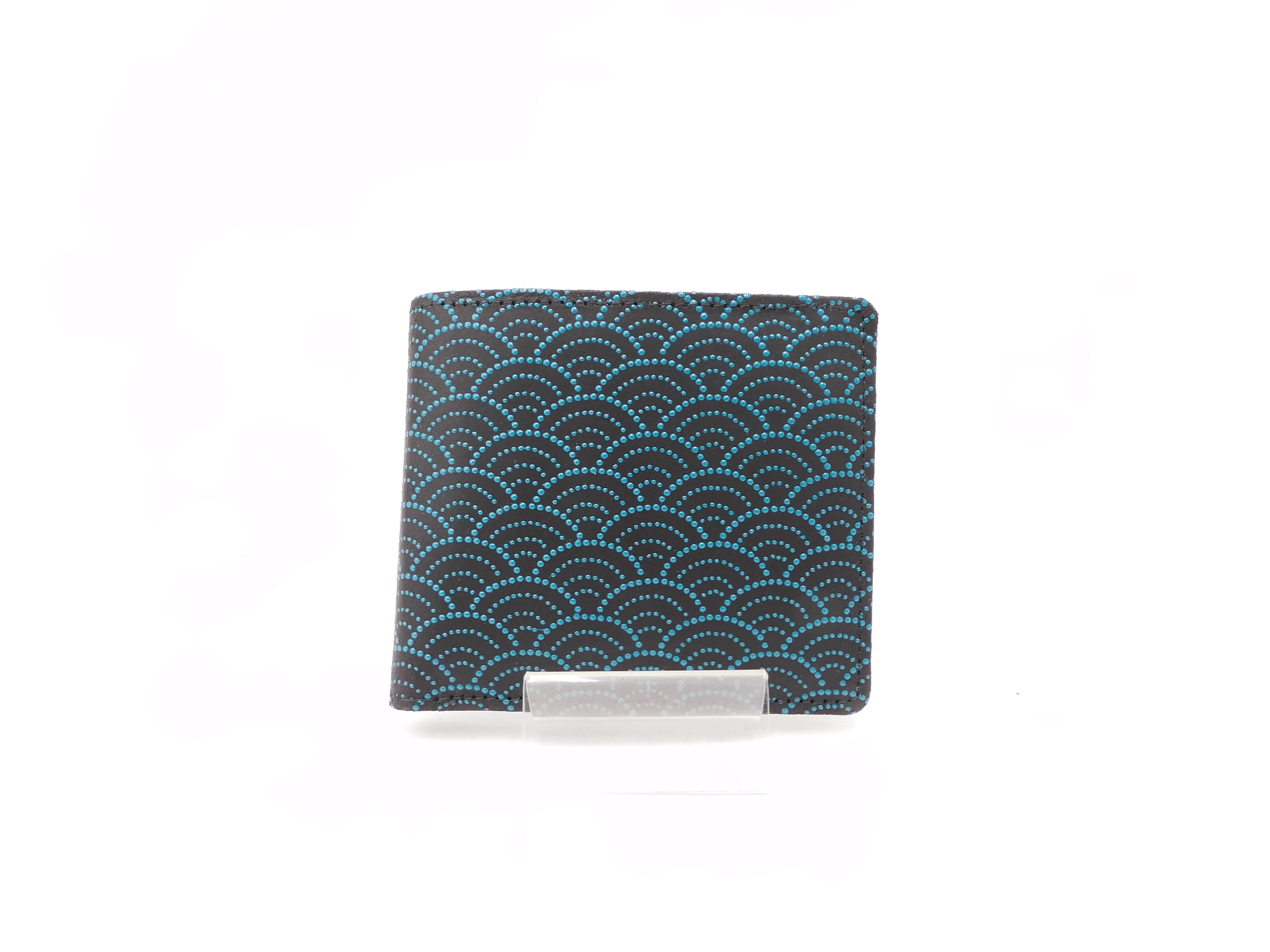 札入(小銭付) 黒/青 青海波柄