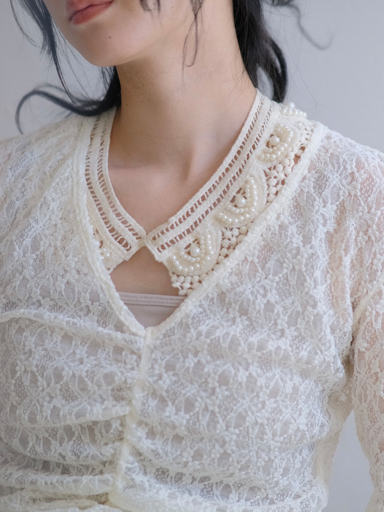 Vintage Lace Pearl Collar / WHITE - 2