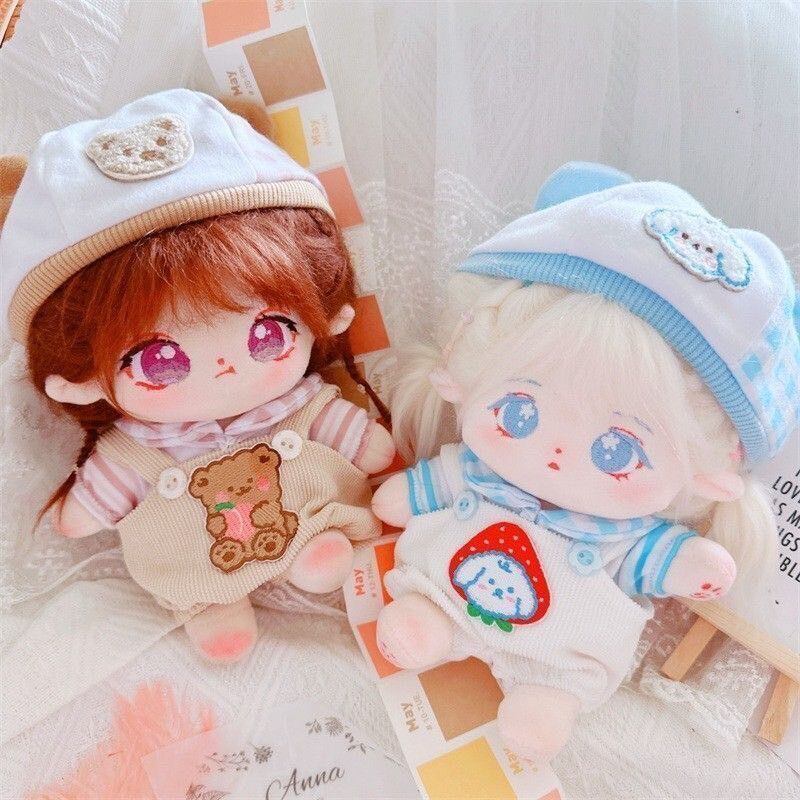 20cm ぬい服 くま いぬ ベビー服 サロペ 帽子 ブルー ブラウン ぬい活