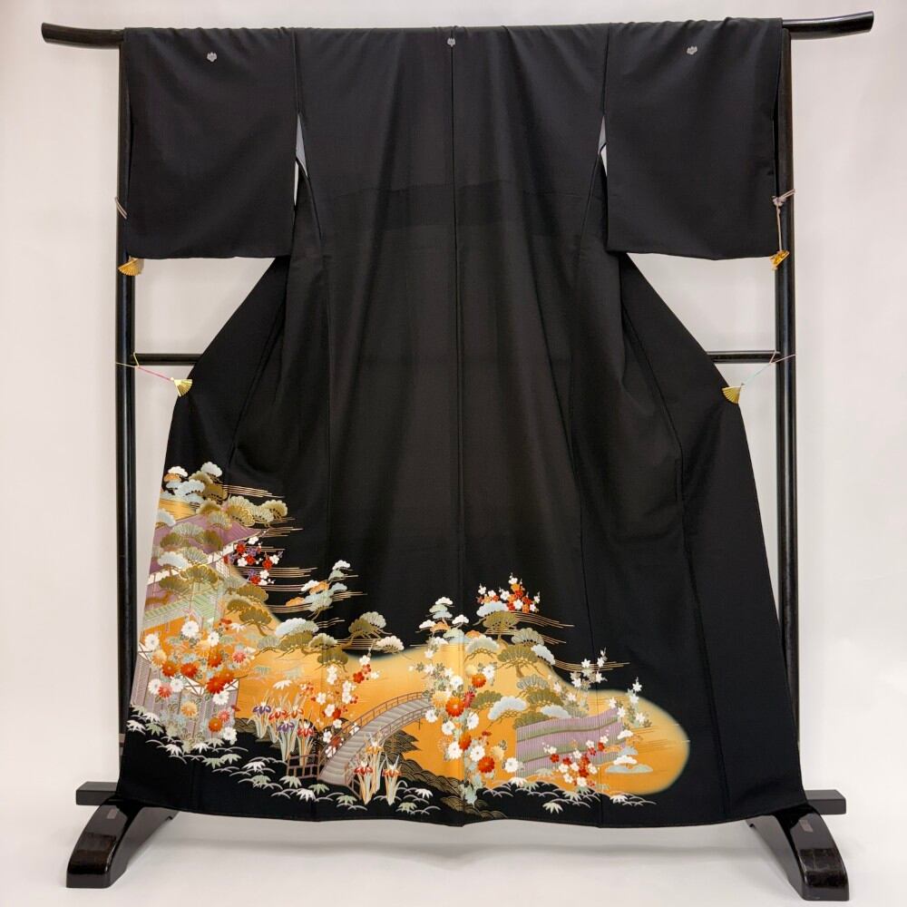 黒留袖 リサイクル着物 安い 裄67cm L size リメイク 中古 礼装 ポリエステル リユース 6219