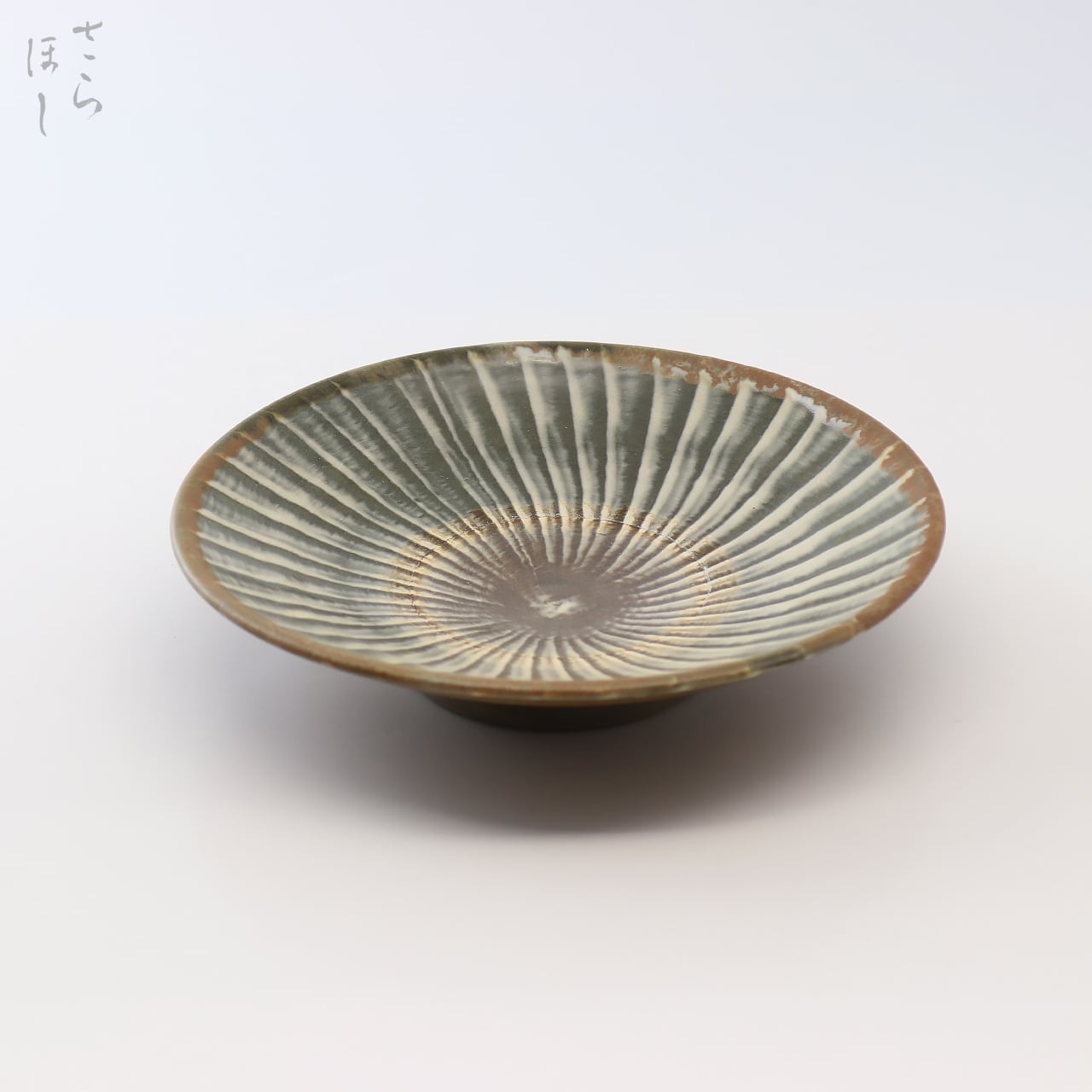 小鹿田焼 小袋窯 5寸皿 打ち刷毛目 薄青 直径約15.5cm 中皿 陶器 和食器 民藝