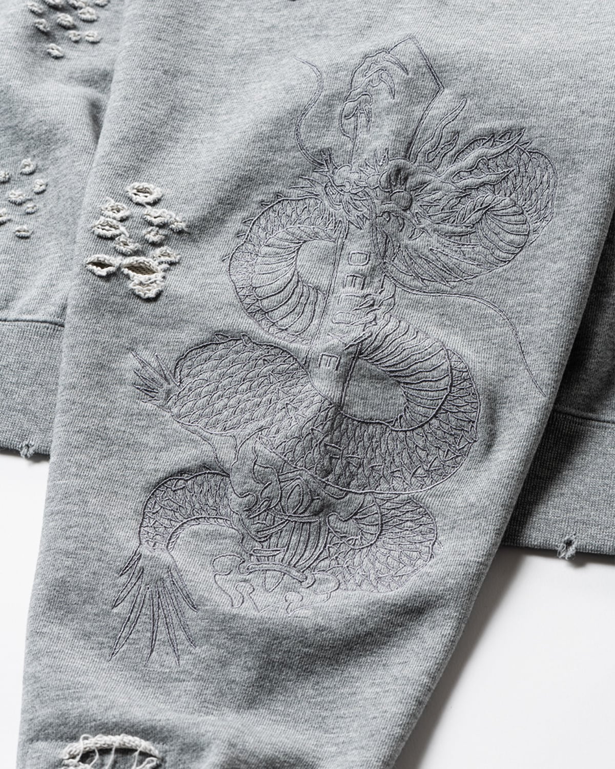 DELUXE x TIGHTBOOTH - DAMAGE CREW SWEAT GRAY | stashstore