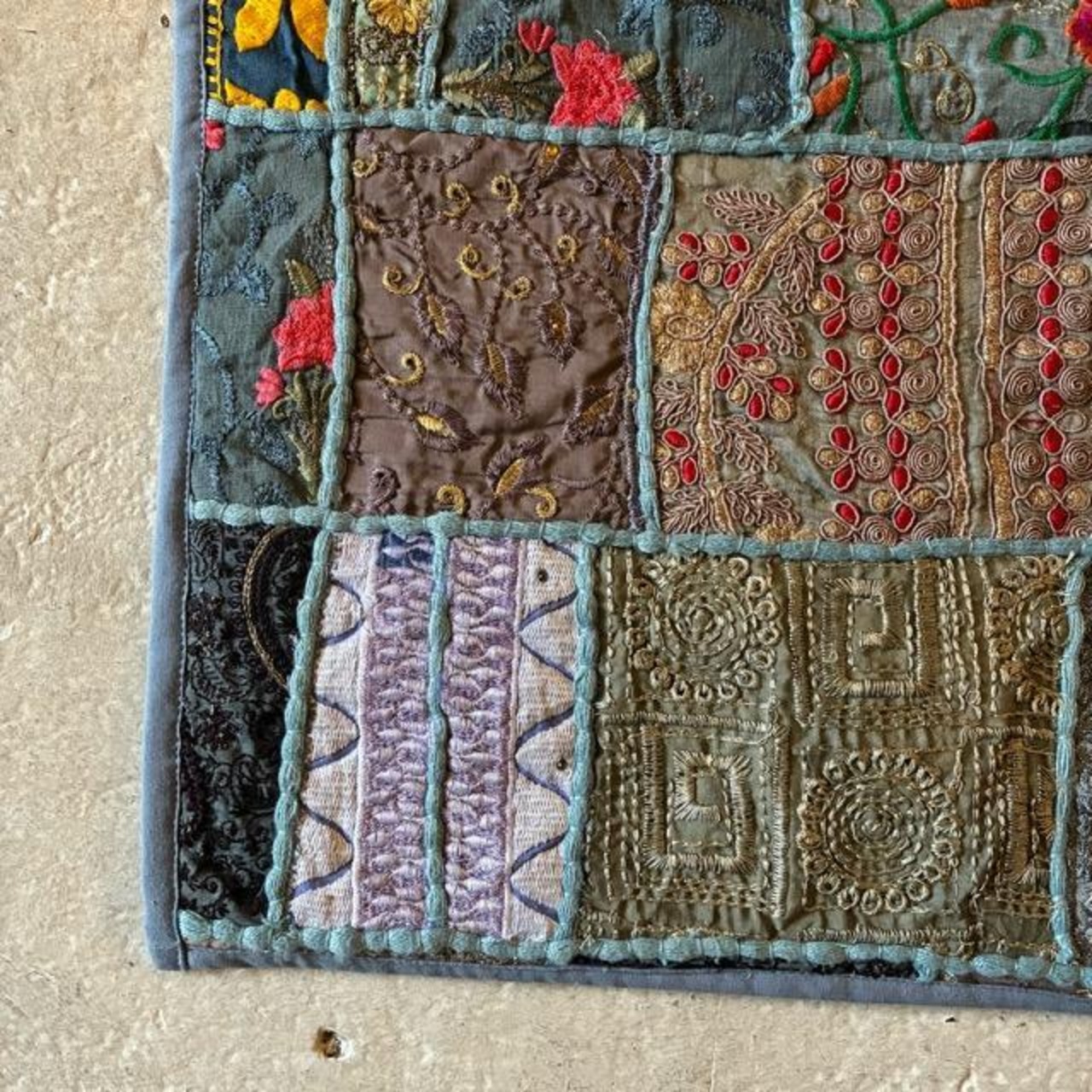 India Recycled sari patchwork mat 3color　インド　リサイクルサリーパッチワークマット　全3色　40×60cm　玄関マット　ミニマット　アソート　カラフル