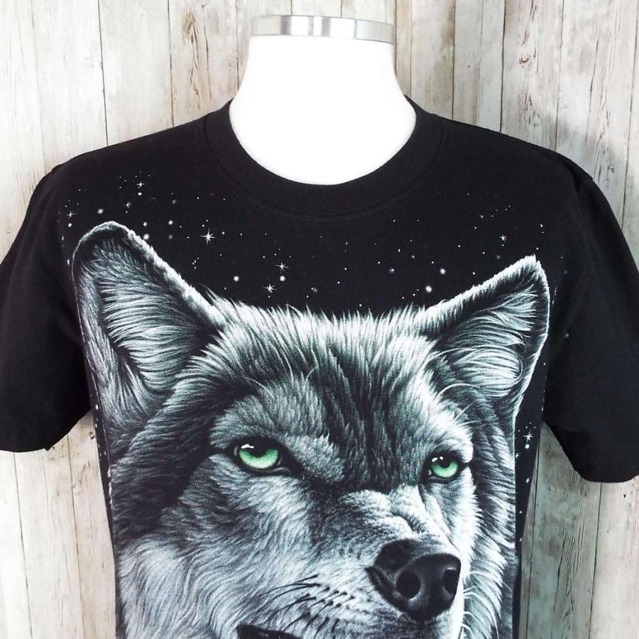 Sサイズ｜anial print wolf オオカミ 狼 ウルフ 動物 アニマル 両面プリント ビッグプリント　半袖Ｔシャツ【湘南倉庫】メンズ  カラーTシャツ