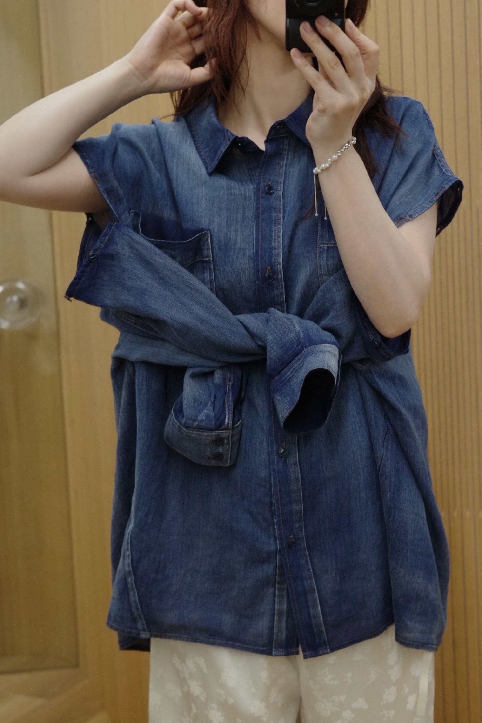 WILLFULLY indigo gauze open shoulder oversize SH インディゴガーゼ