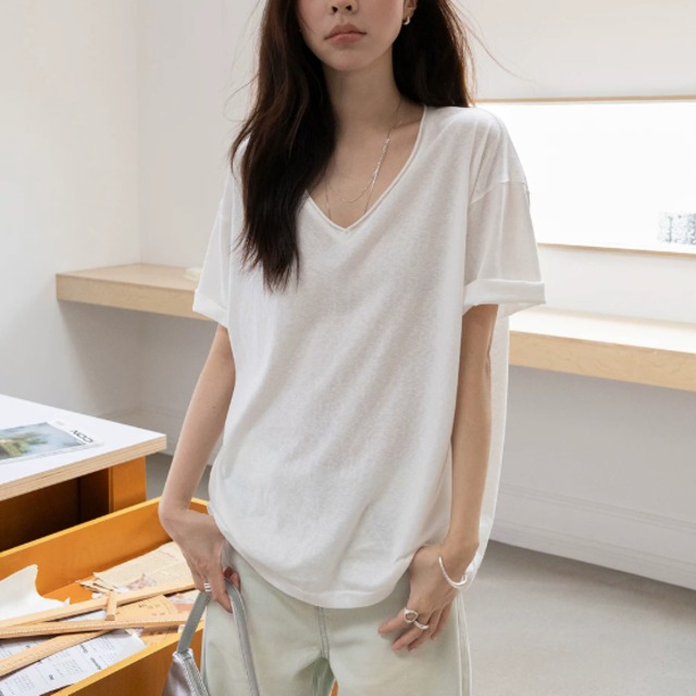 v-neck roll-up t-shirt 14612