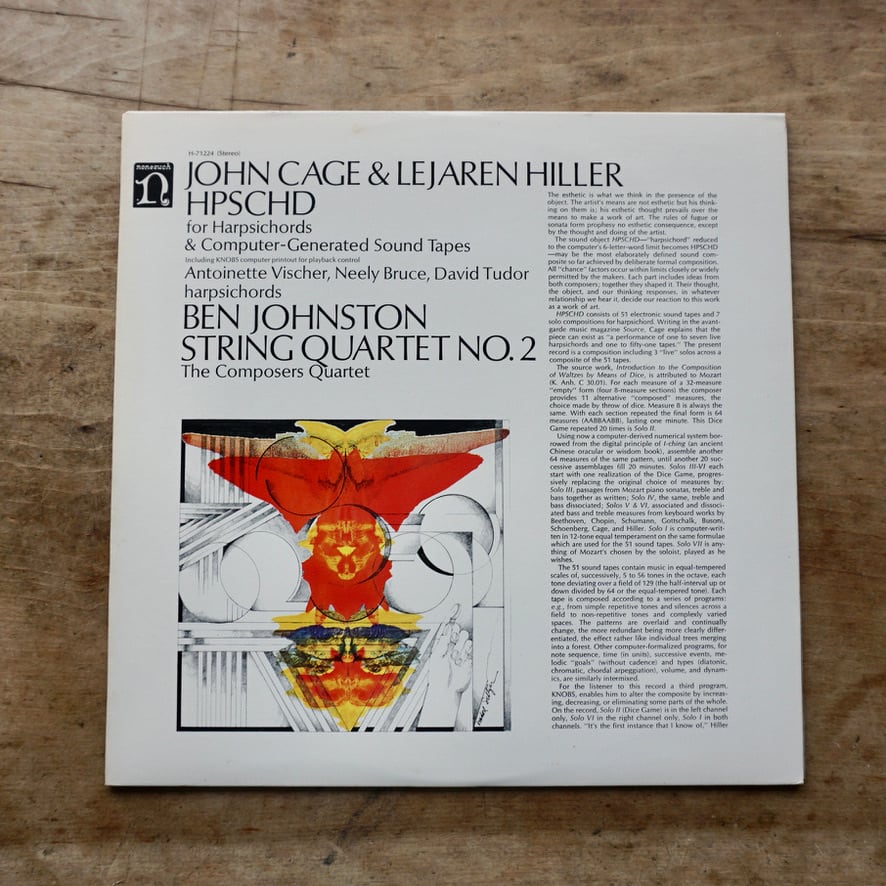 【絶版LP 国内版】 HPSCHD  ジョン・ケージ＆レジャレン・ヒラー 　John Cage & Lejaren Hiller / Ben Johnston ‎– HPSCHD / String Quartet No. 2 1970  Nonesuch　[310195338]