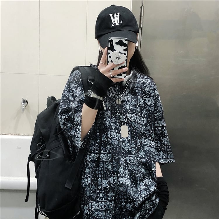 スタイルルーズシャツ レディースカジュアルスタンダードFlowerデザイン トップス レトロ ストリート フラワーデザイン ケッペル96997753484