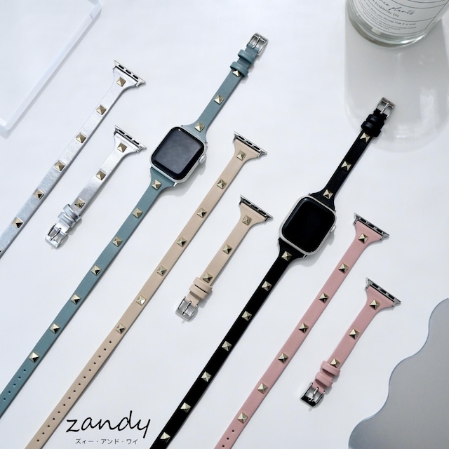 【スタッズ二重巻バンド】アップルウォッチバンド レザーベルト 二重巻  Apple Watch