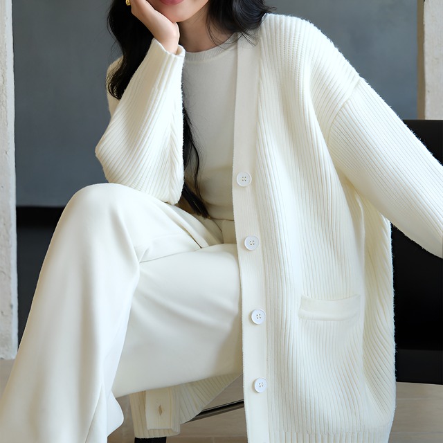 Sweater cardigan casual v-neck knit【H00422】