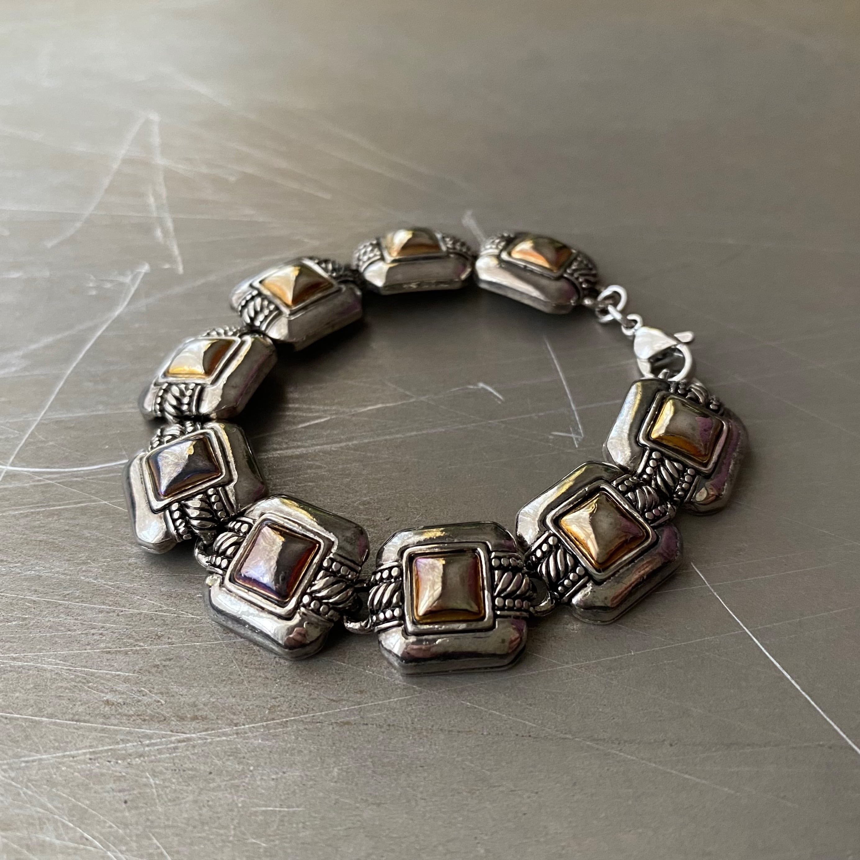 Vintage 90s-00s USA retro bi-color square chain bracelet レトロ