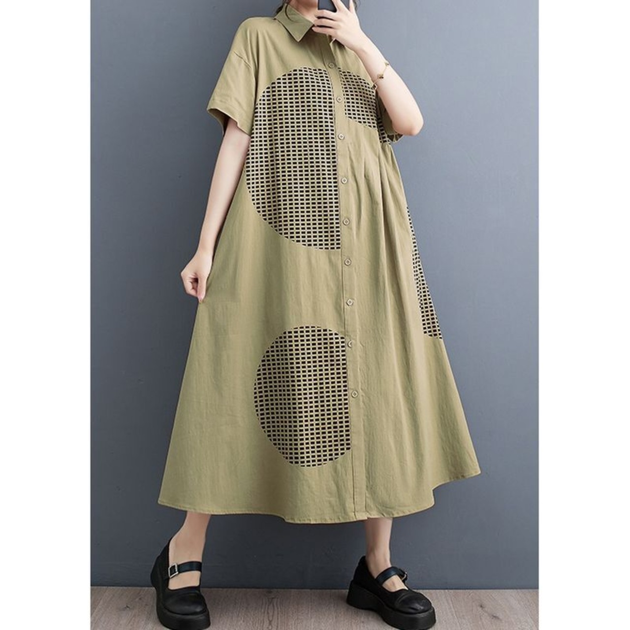 グリッド サークル柄 ワンピース  30111