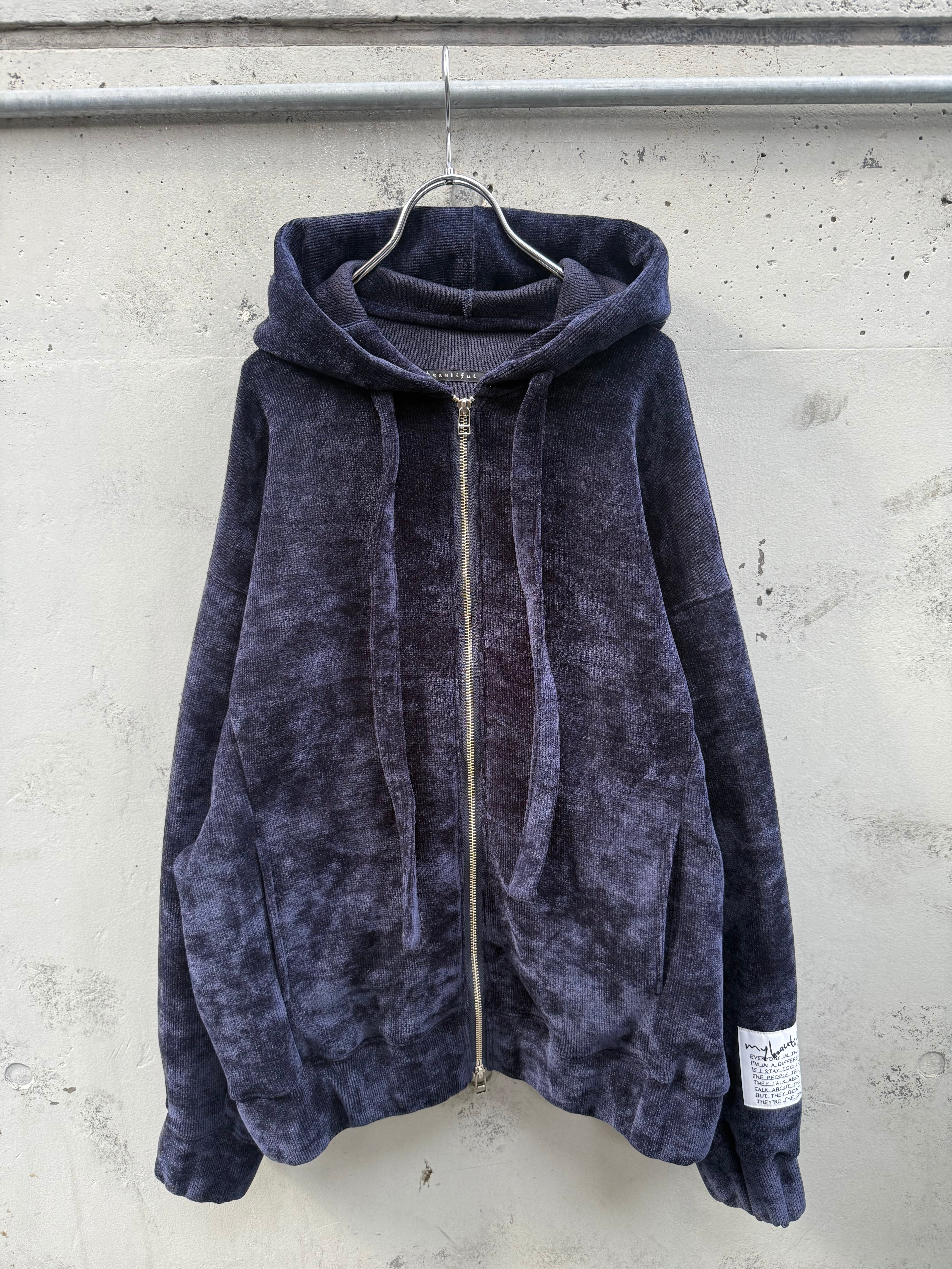 『my beautiful landlet』CHENILLE KNIT ZIP HOODIE / NAVY