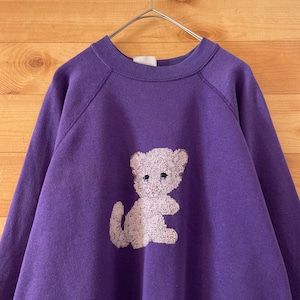 【TULTEX】80s 90s USA製 子猫 刺繍 オールド スウェット トレーナー  レディース XL アメリカ古着