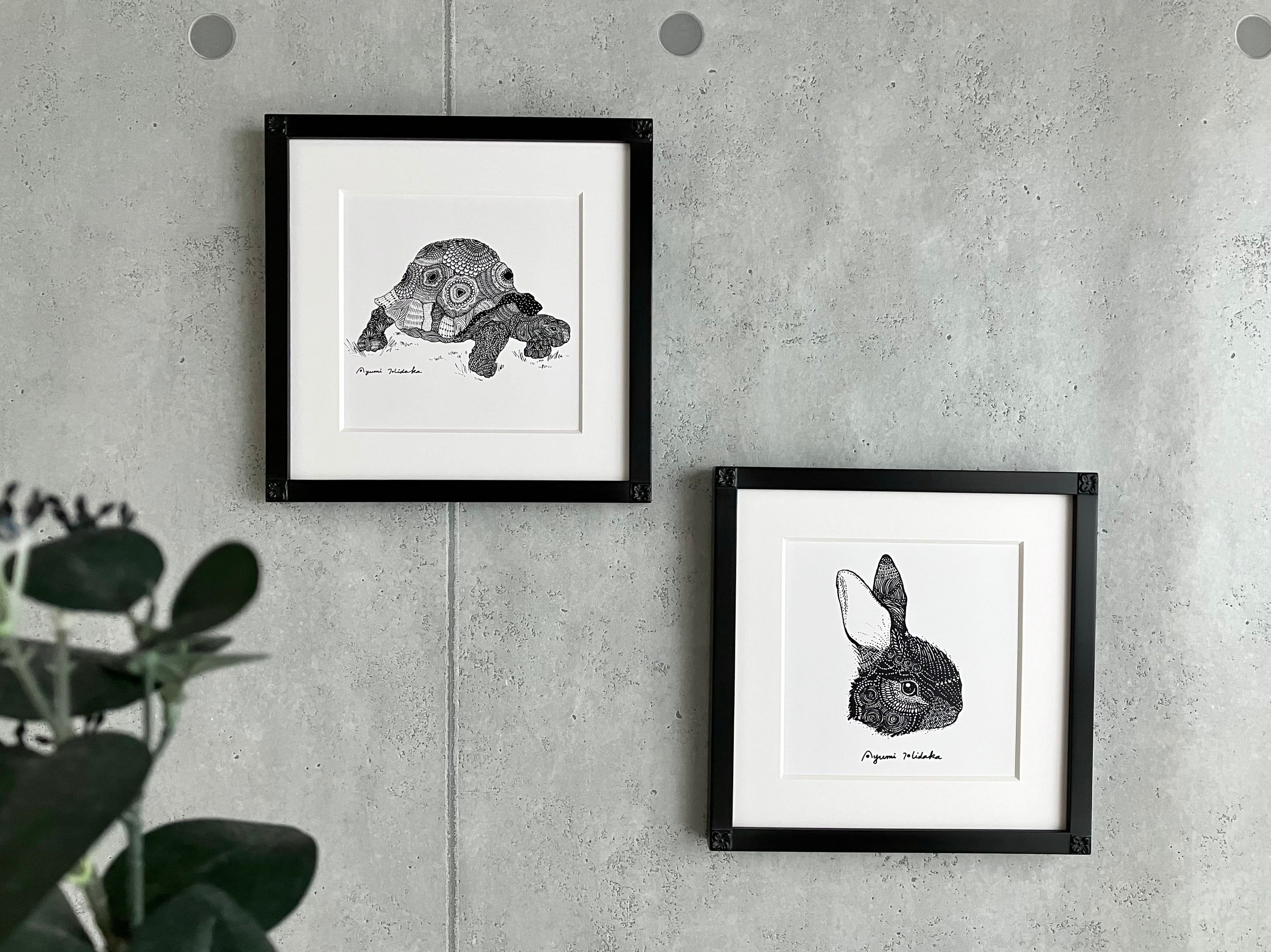 流れ星ウサギ』ましかく額装ポスター(20㎝角) | 日高あゆみ / ペン画