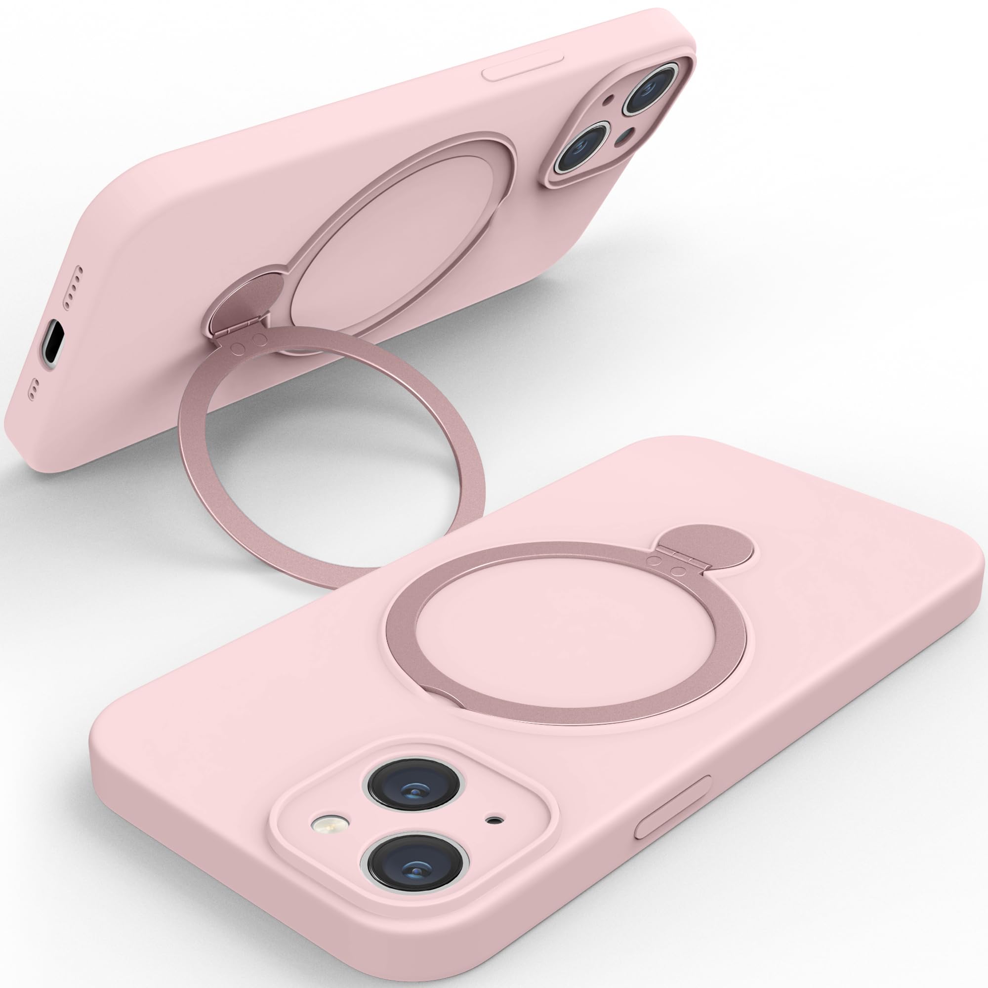 【新着特価】iPhone 15 ケース リング付き シリコン MagSafe対応 スマホケース リング スタンド機能 耐衝撃 アイフォン15 鉄の環 縦横両対応 ワイアレス充電 レンズ保護 黄変防止 6.1インチ (ピンク)
