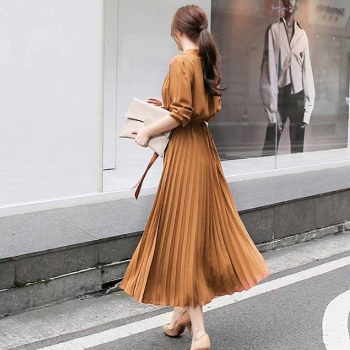 ワンピース レディース ロングワンピース プリーツワンピース シフォン 