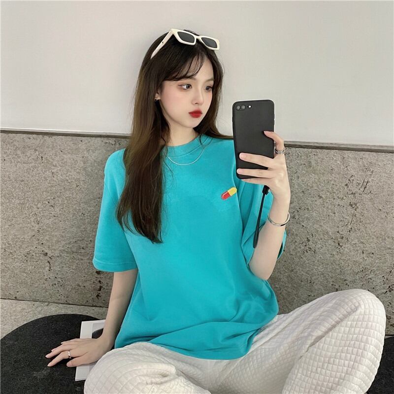 サマーレッドルーズラウンドネックTシャツ シャツ 夏物 Oネック YY-ファッション24927262330