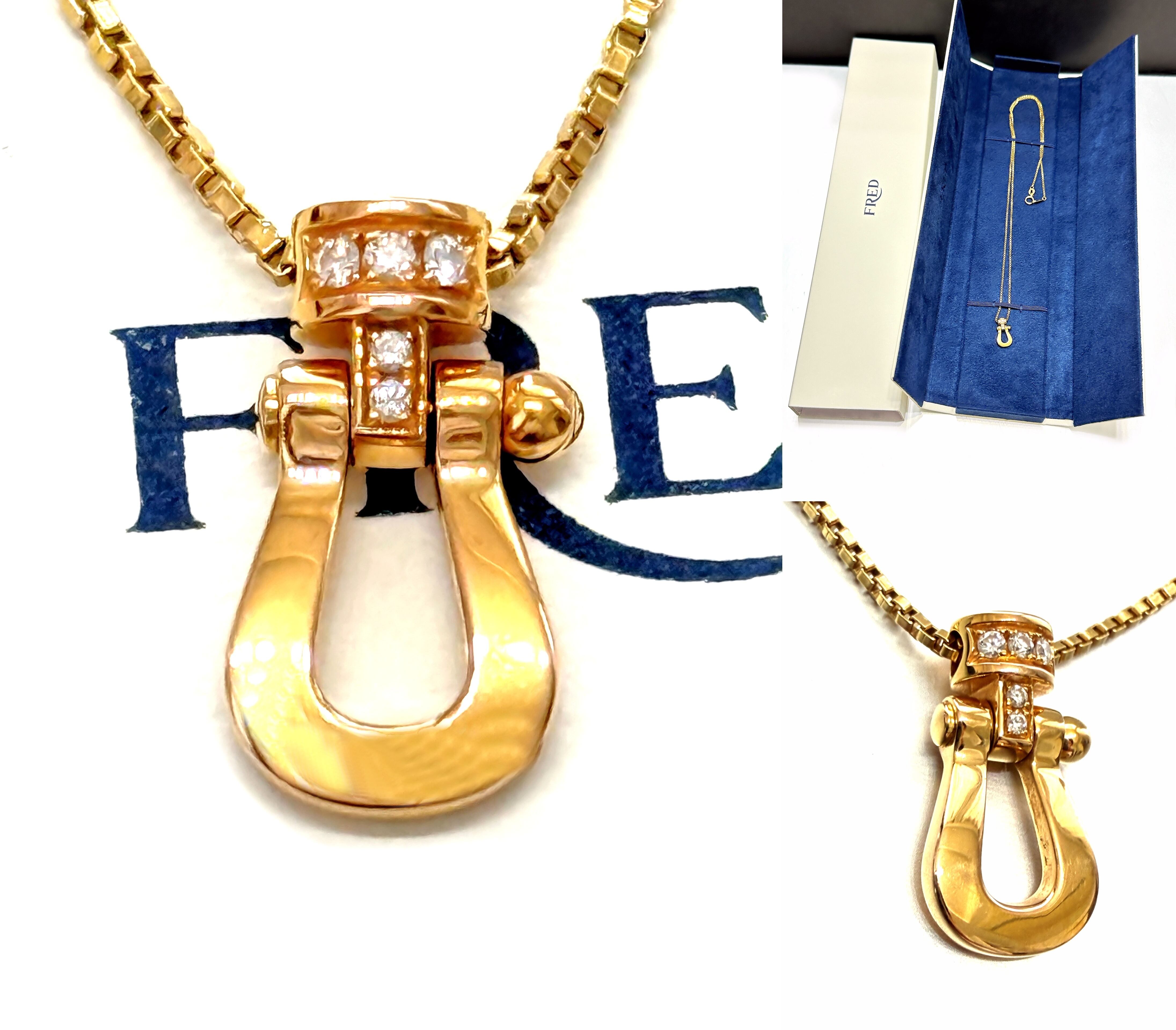 美品 FRED フレッド Force フォース10 ダイヤモンド ペンダント ネックレス K18 YG ケース 男女 ベネチアン イエローゴールド