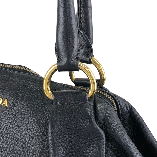PRADA プラダ トートバッグ ブラック ロゴ レザー ラウンド vintage ヴィンテージ オールド 7zspmn