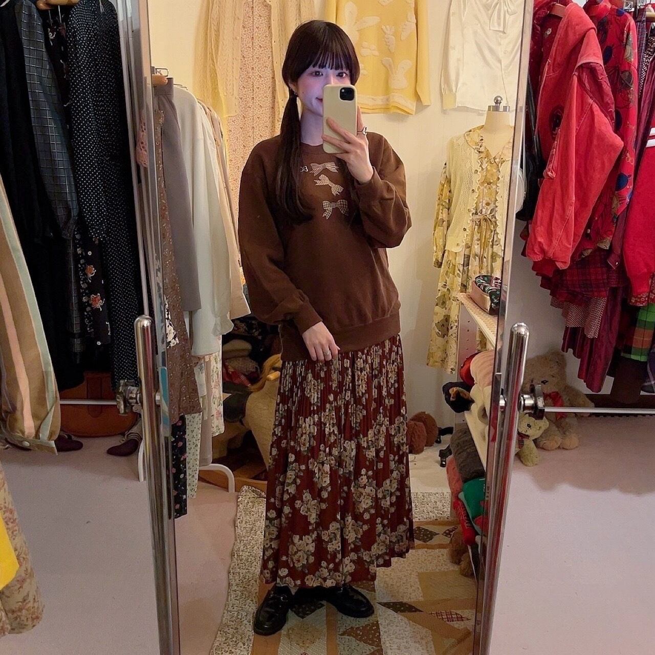 white rose pleats long skirt