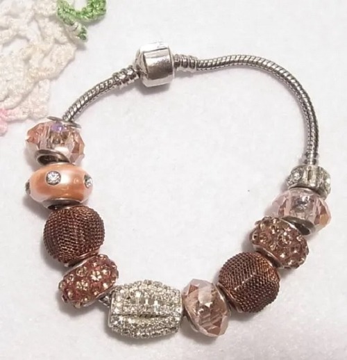 スネークチェーンに大玉ビーズ・パーツが通るブレスレット　アクセサリーのセール通販　11428BR