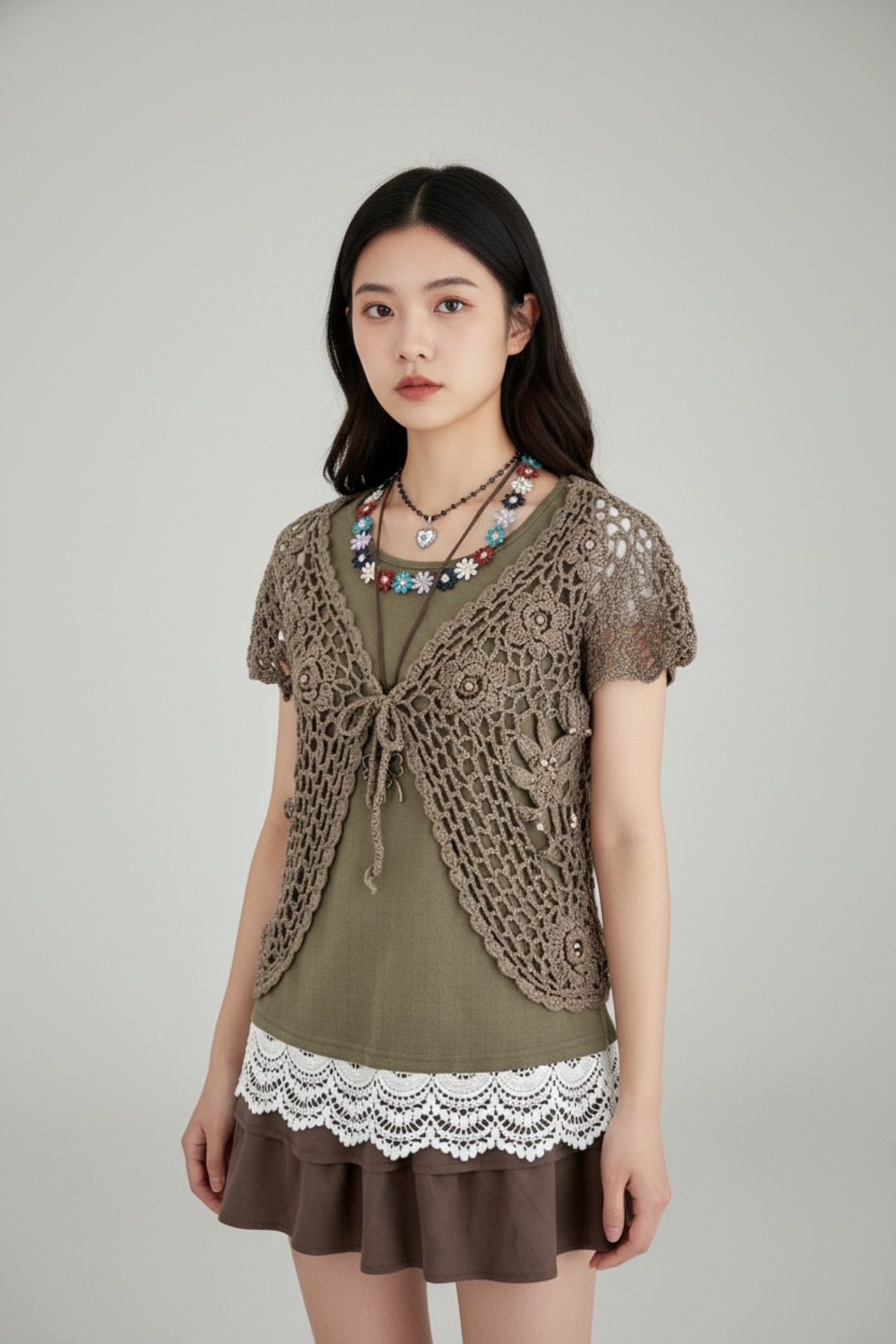 カーキ レースお花タンク