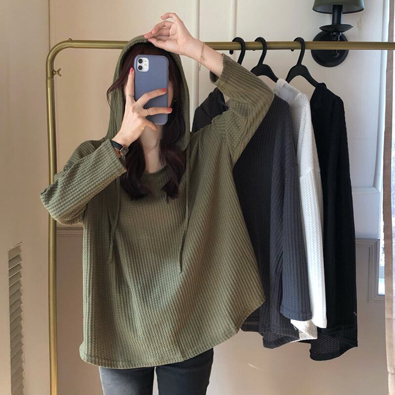 フードTシャツ スプリングオータムルーズトップス ロング 春物 秋物 試着室33091384928