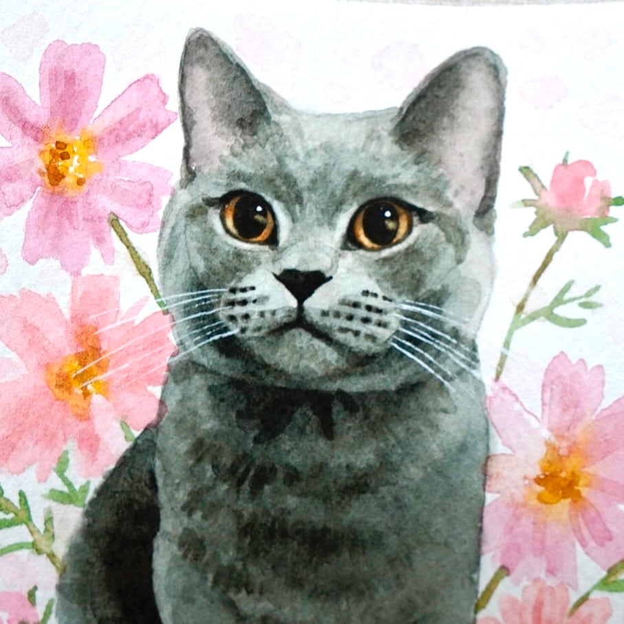 猫の絵 453 水彩画 原画 ブリティッシュショートヘア | Forest cat