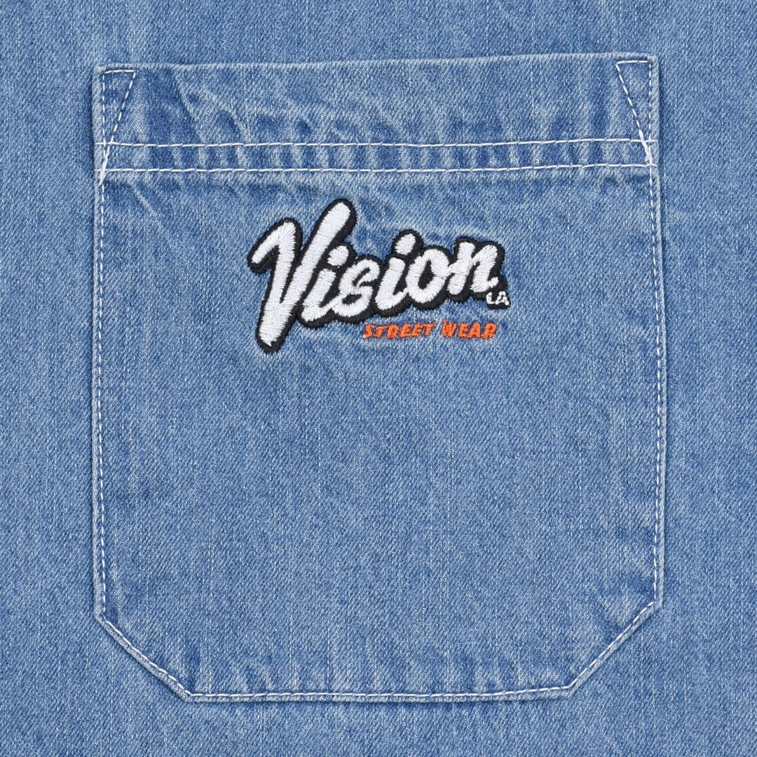 9/26 完売BLUE再入荷！】50%OFF☆VISION アーム刺繍デニムシャツ