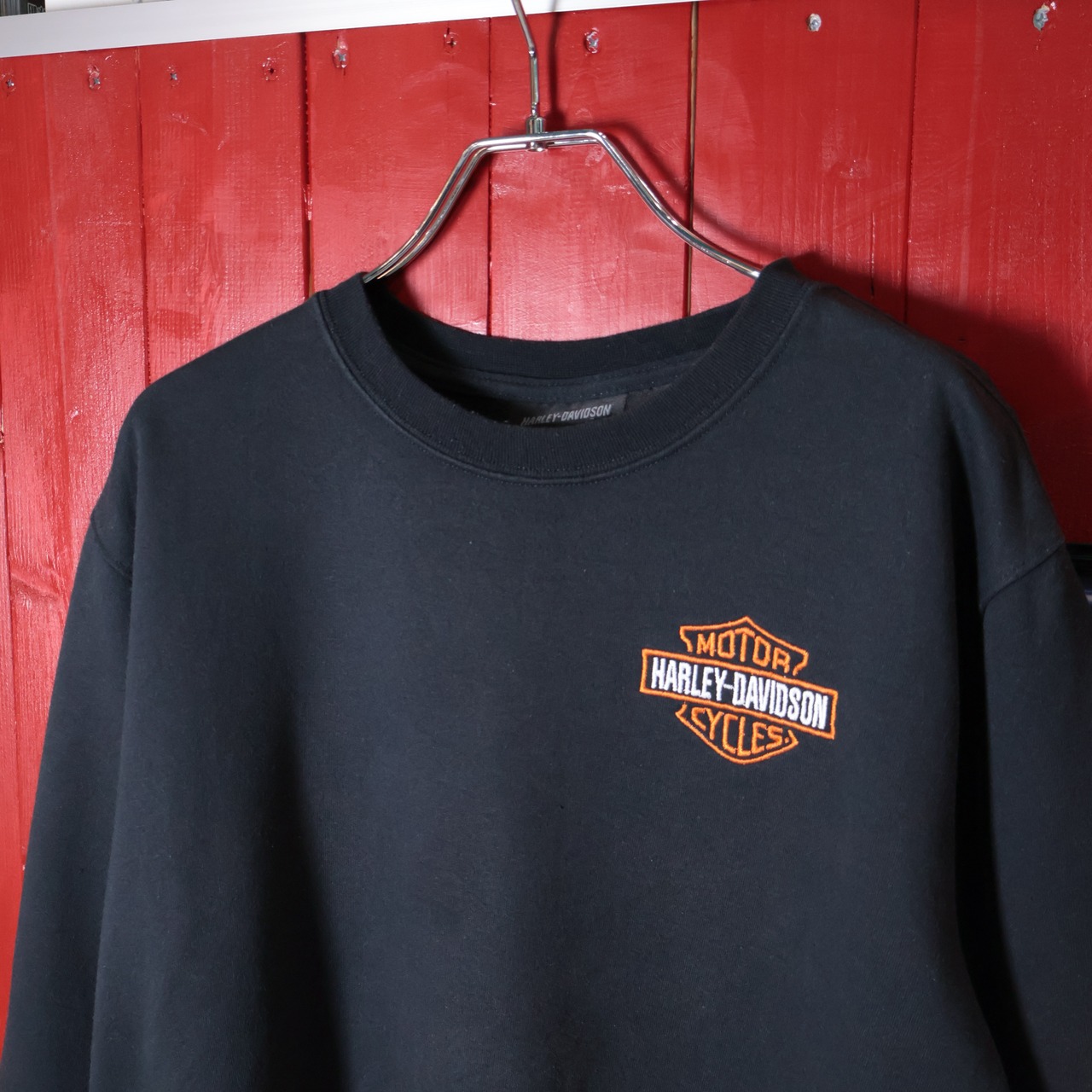 HARLEY-DAVIDSON ワンポイント刺繍ロゴスウェット 黒 ハーレーダビッドソン L