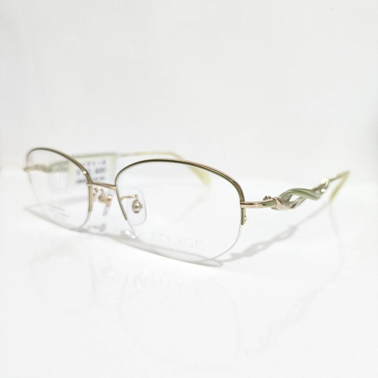 【ECLAGE】オーバルナイロールフレーム グリーン・ゴールド