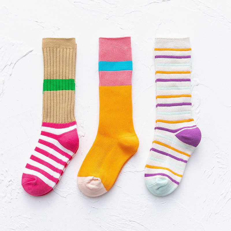 3足セット♡ 派手かわ！おしゃれ♡カラフルボーダーハイソックス♪ピンク 靴下 春 派手 目立つ HIKARI SOCKS【インポート靴下 専門店です！！】