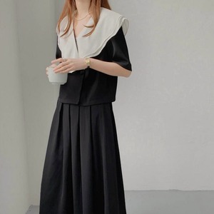 ラッフルフリルカラートップス＋スカートセット　A1976