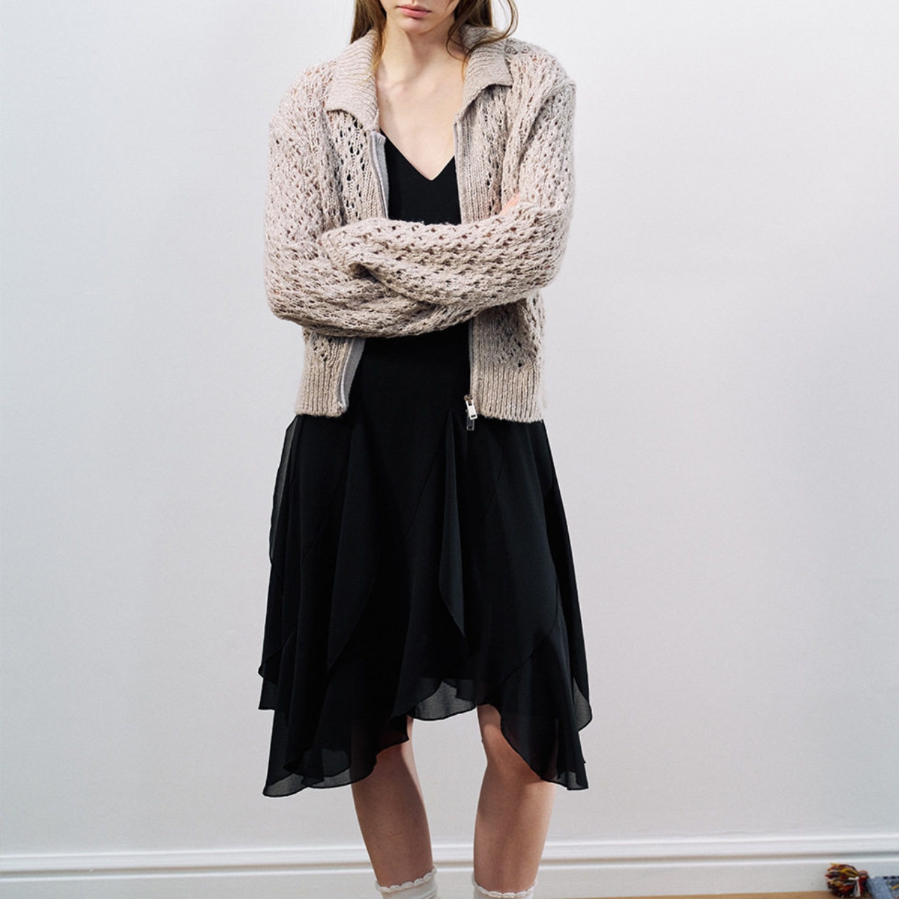 zip-up knit jacket 【3color】 T0757