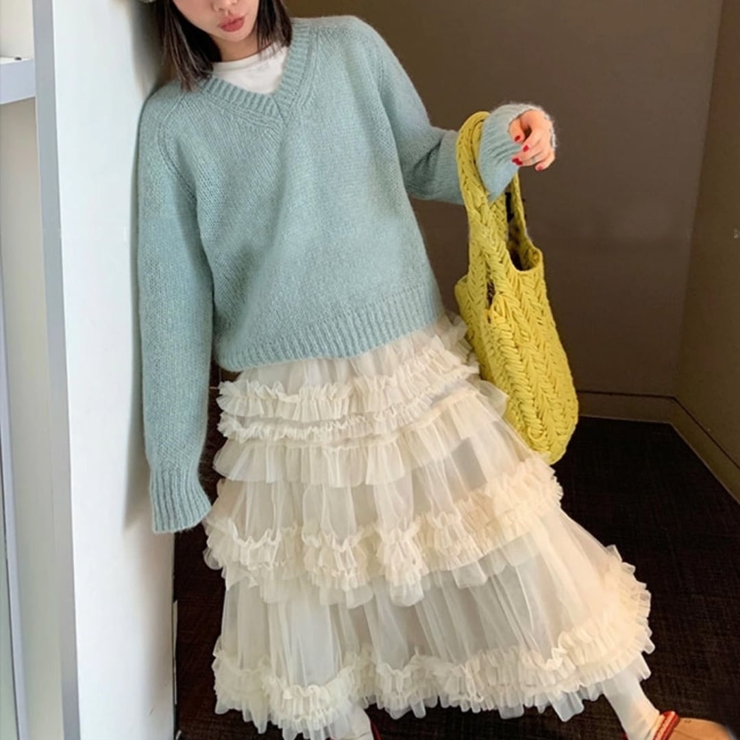 misha&pu f f ニットフリルスカート 100cm クリーム色