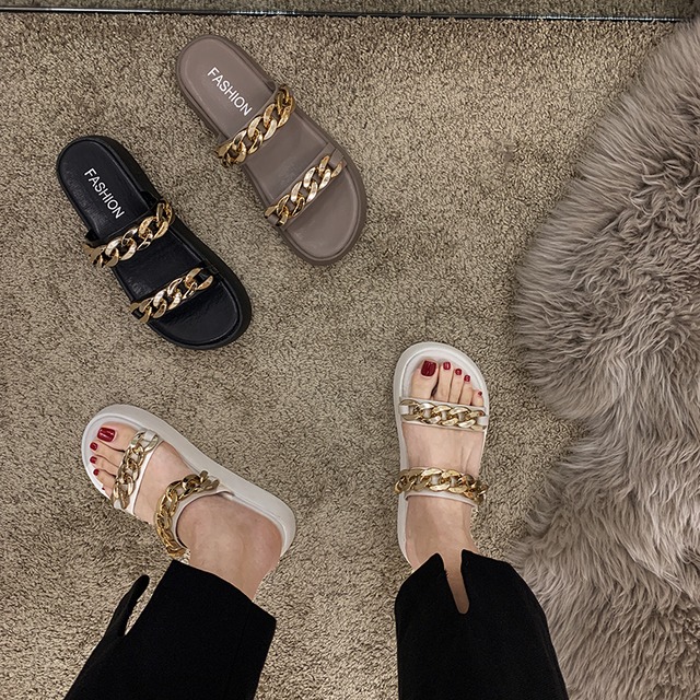 ミュールサマーチェーン レッドサンダル 靴 シューズ 夏物 ビーチ フェイクシューズ88395114639