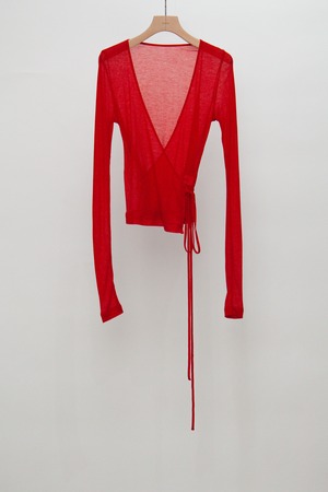 Sheer Rib Tie Cardigan - Red