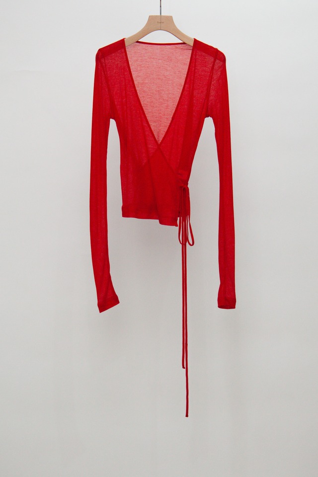 Sheer Rib Tie Cardigan - Red